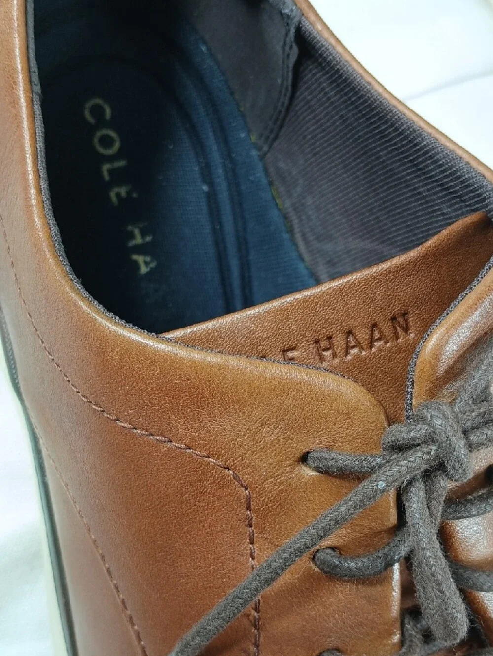 Cole Haan Grand OS Men's Brown Leather Derby Shoes with White Sole